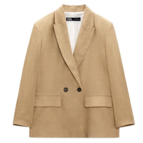 ZARA OVERSIZED LINEN BLAZER TAUPE BROWN | 2753/321 100% linen - Picture 1 of 7
